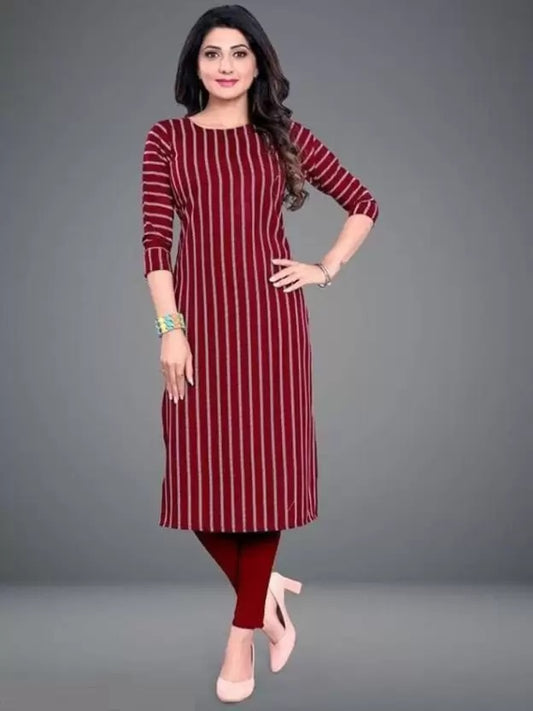 Crepe Striped Kurti for Women (Red, S) 1457