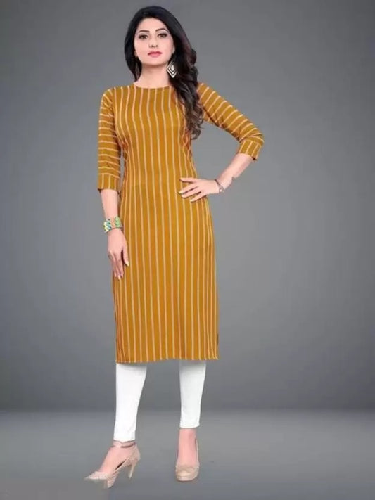 Crepe Striped Kurti for Women (Yellow, XXL) 1457