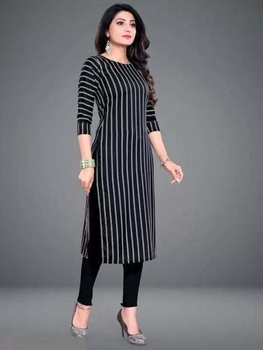 Crepe Striped Kurti for Women (Black, S) 1457