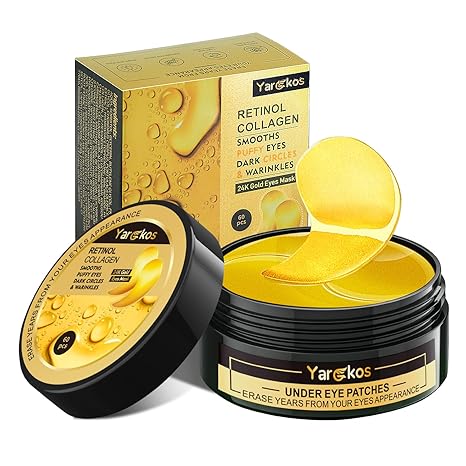 Eye Patches - 60 Pieces - 24K Gold Eye Mask - Anti-Aging - Contains Collagen And Hyaluronic Acid - Removes Dark Circles, Puffiness And Wrinkles, Moisturizes - Home Beauty 12758