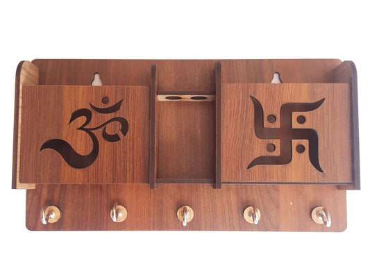 Om Swastik Wooden Phone Stand & Keyholder 18309