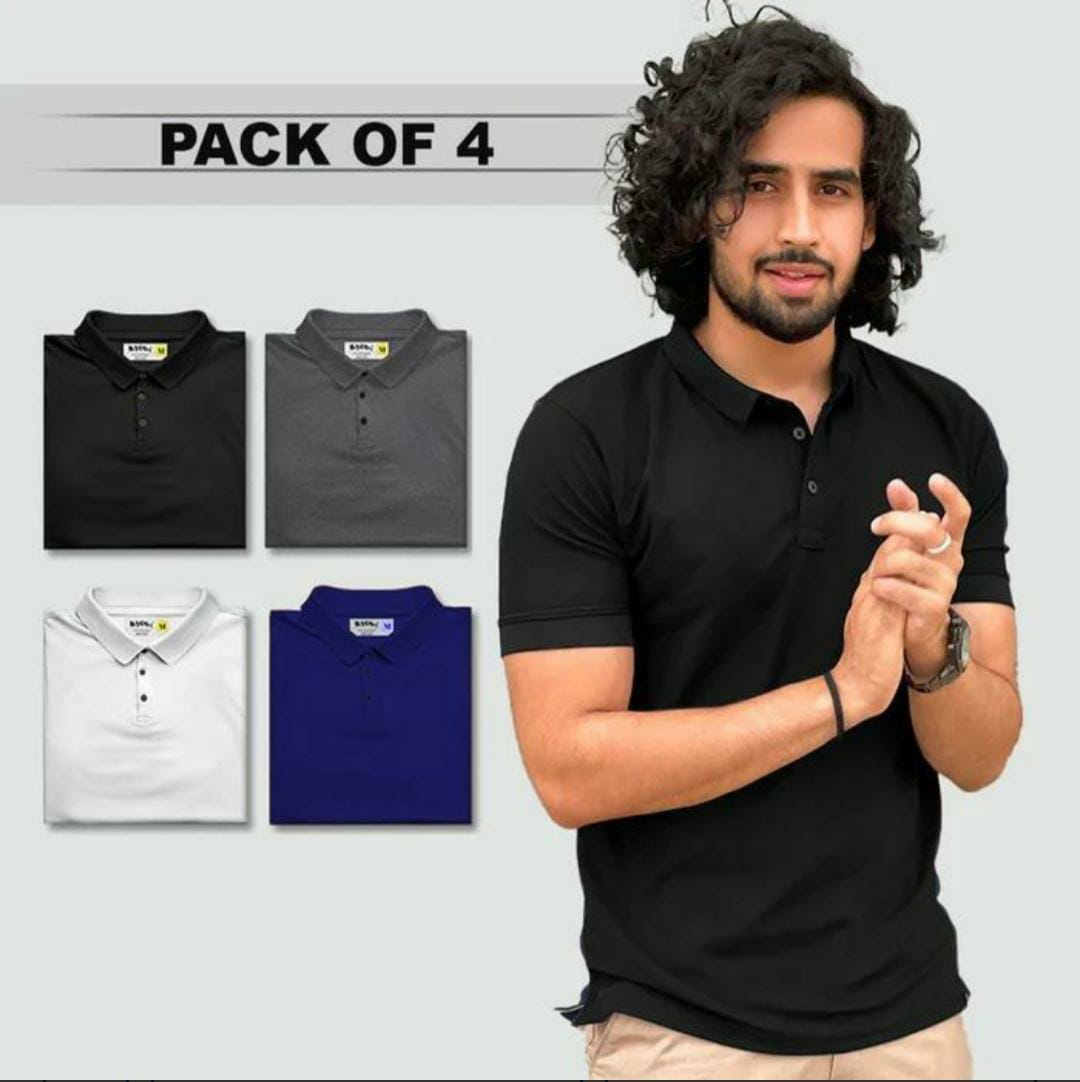 Men's Regular Wear Collar Poly-cotton T-Shirts (Pack of 4) (M, L, XL, XXL) 18240
