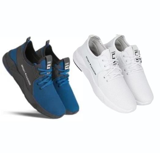 Sports Shoes for Men (Pack of 2) (White & Blue, 6) 18549