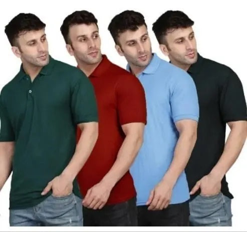 Polo Neck T-Shirt (Multicolor, S) (Pack of 4) 18626