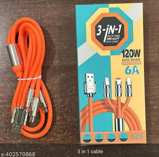 3 in 1 superfast charging zinc alloy Data Cable 18895