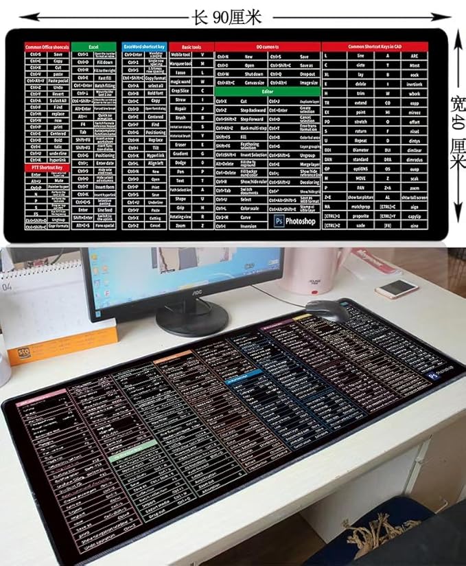 Quick Key Super Large Anti-Slip Keyboard Pad - with Office Software Shortcuts Pattern, Excel Shortcut Mouse Pad Non-Slip 18052