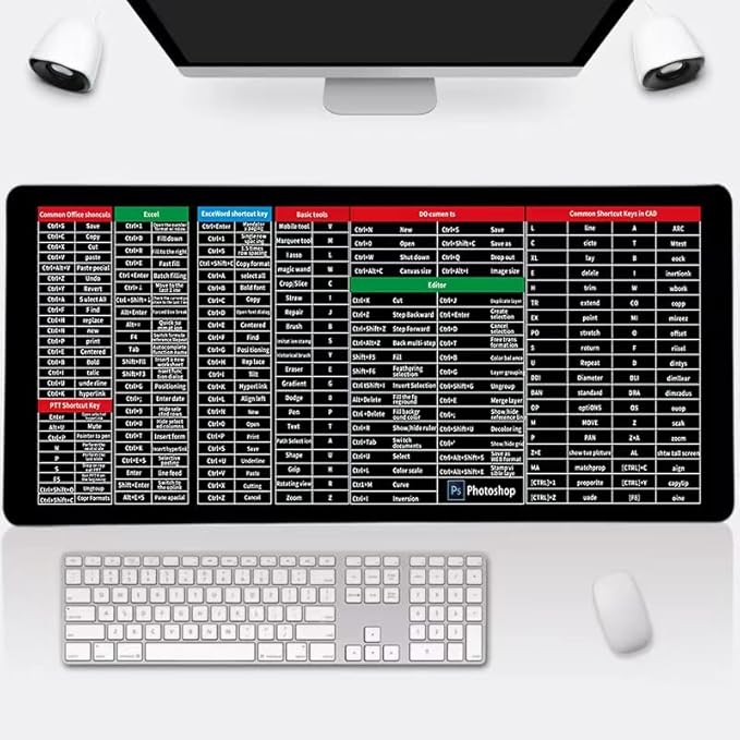 Quick Key Super Large Anti-Slip Keyboard Pad - with Office Software Shortcuts Pattern, Excel Shortcut Mouse Pad Non-Slip 18052
