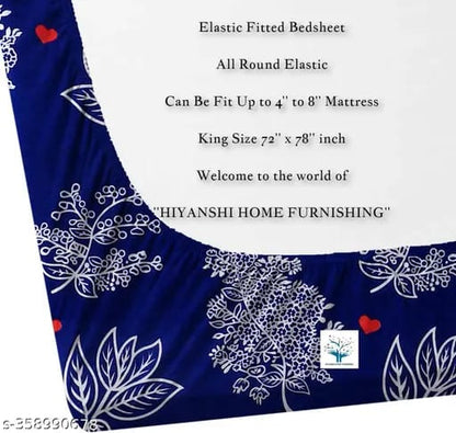 Super Soft Glace Cotton All Round Elastic Fitted Double Bed Bedsheet with 2 Pillow Covers-72x78x8 20027