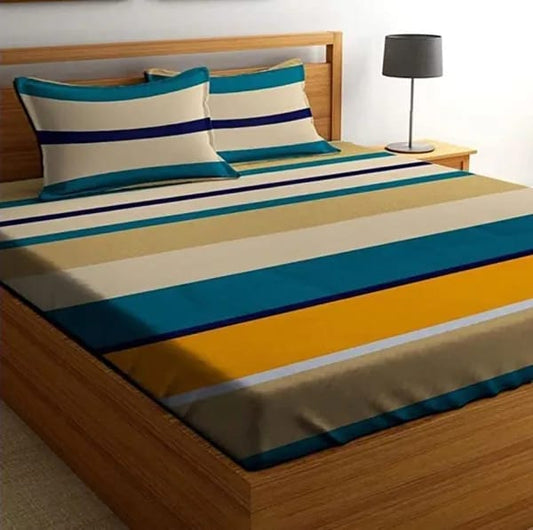 Super Soft Glace Cotton All Round Elastic Fitted Double Bed Bedsheet with 2 Pillow Covers-72x78x8 20027