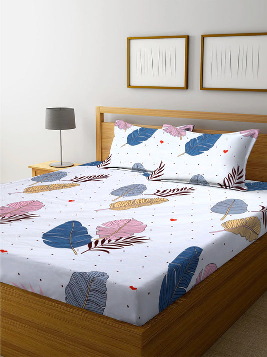 Super Soft Glace Cotton All Round Elastic Fitted Double Bed Bedsheet with 2 Pillow Covers-72x78x8 20027