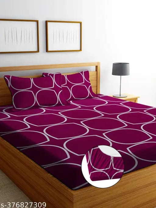 Super Soft Glace Cotton All Round Elastic Fitted Double Bed Bedsheet with 2 Pillow Covers-72x78x8 20027