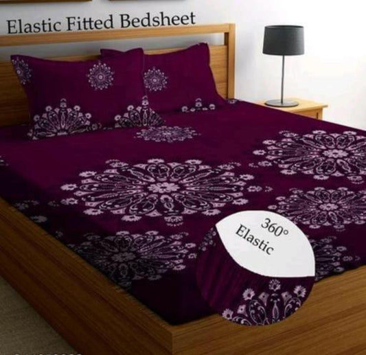 Super Soft Glace Cotton All Round Elastic Fitted Double Bed Bedsheet with 2 Pillow Covers-72x78x8 20027
