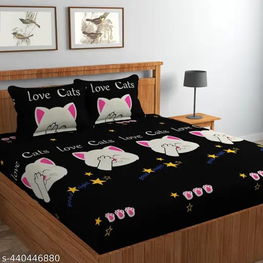 Super Soft Glace Cotton All Round Elastic Fitted Double Bed Bedsheet with 2 Pillow Covers-72x78x8 20027