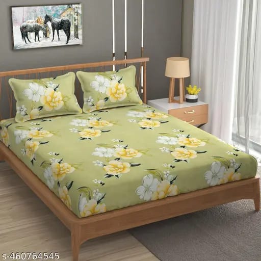 Super Soft Glace Cotton All Round Elastic Fitted Double Bed Bedsheet with 2 Pillow Covers-72x78x8 20027