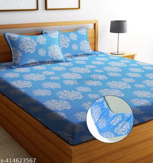 Super Soft Glace Cotton All Round Elastic Fitted Double Bed Bedsheet with 2 Pillow Covers-72x78x8 20027