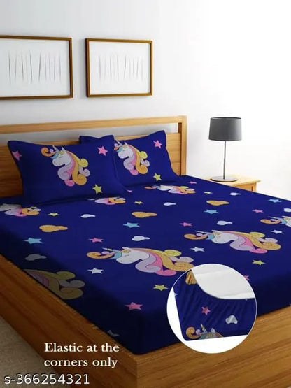 Super Soft Glace Cotton All Round Elastic Fitted Double Bed Bedsheet with 2 Pillow Covers-72x78x8 20027