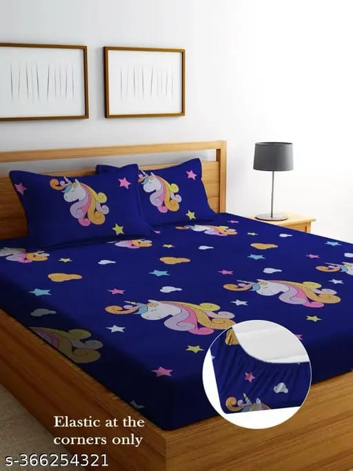 Super Soft Glace Cotton All Round Elastic Fitted Double Bed Bedsheet with 2 Pillow Covers-72x78x8 20027