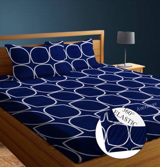 Super Soft Glace Cotton All Round Elastic Fitted Double Bed Bedsheet with 2 Pillow Covers-72x78x8 20027
