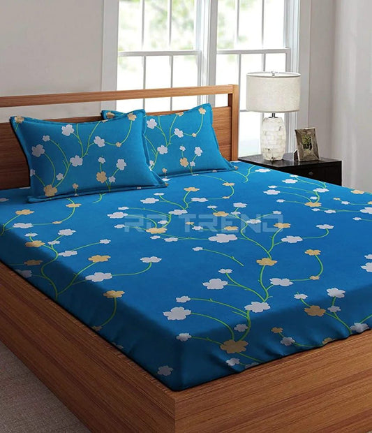 Super Soft Glace Cotton All Round Elastic Fitted Double Bed Bedsheet with 2 Pillow Covers-72x78x8 20027