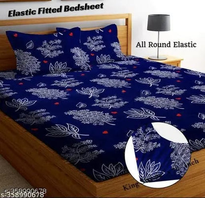 Super Soft Glace Cotton All Round Elastic Fitted Double Bed Bedsheet with 2 Pillow Covers-72x78x8 20027