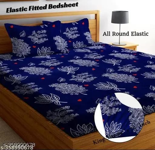 Super Soft Glace Cotton All Round Elastic Fitted Double Bed Bedsheet with 2 Pillow Covers-72x78x8 20027