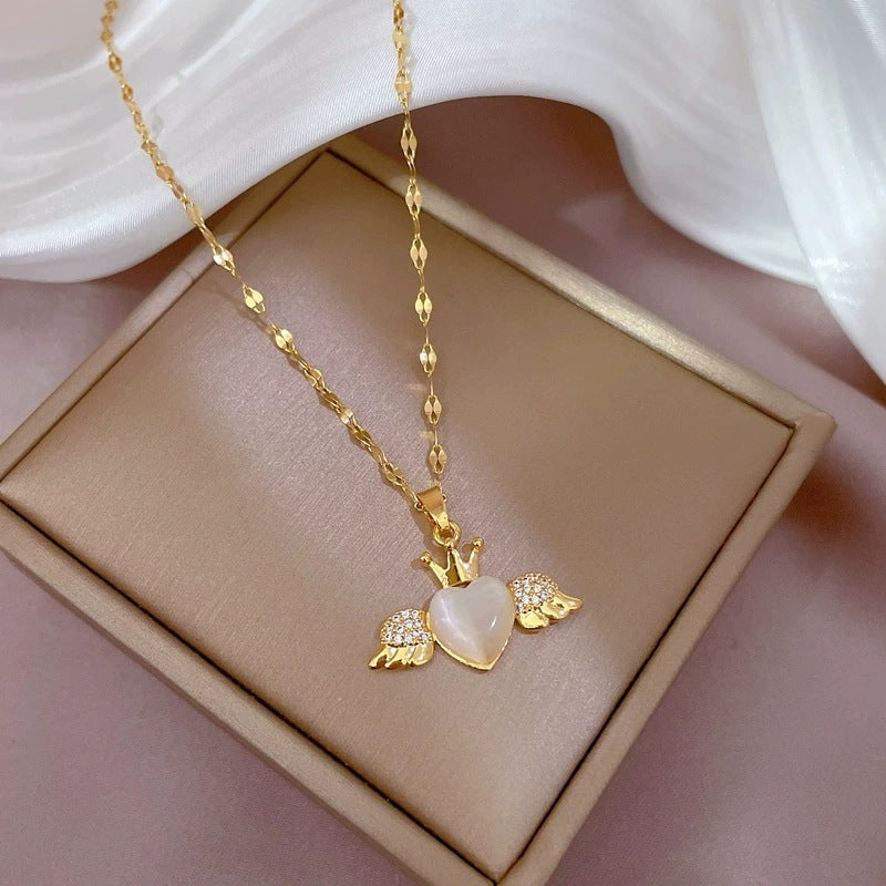 Light Luxury Micro-inlaid Opal Angel Heart Necklace My Store