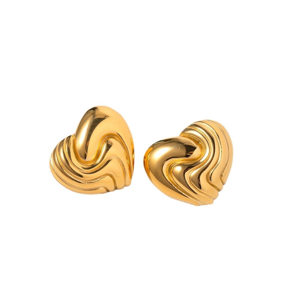 18k Gold Stainless Steel Textured Heart Earrings - My Fashion Sell