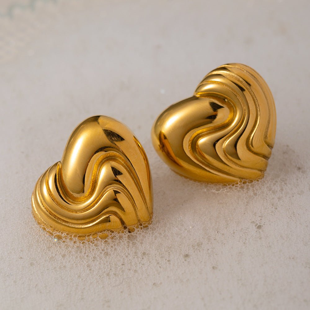 18k Gold Stainless Steel Textured Heart Earrings - My Fashion Sell