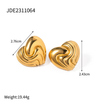 18k Gold Stainless Steel Textured Heart Earrings - My Fashion Sell