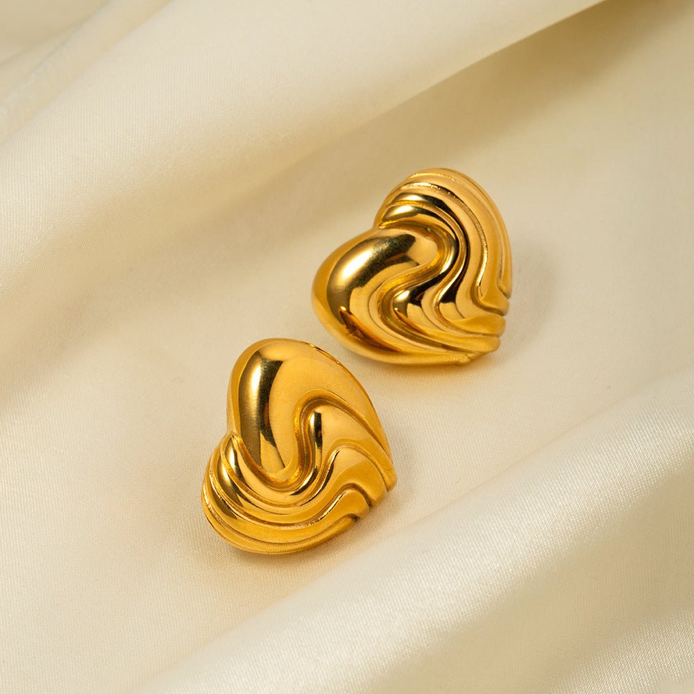 18k Gold Stainless Steel Textured Heart Earrings - My Fashion Sell