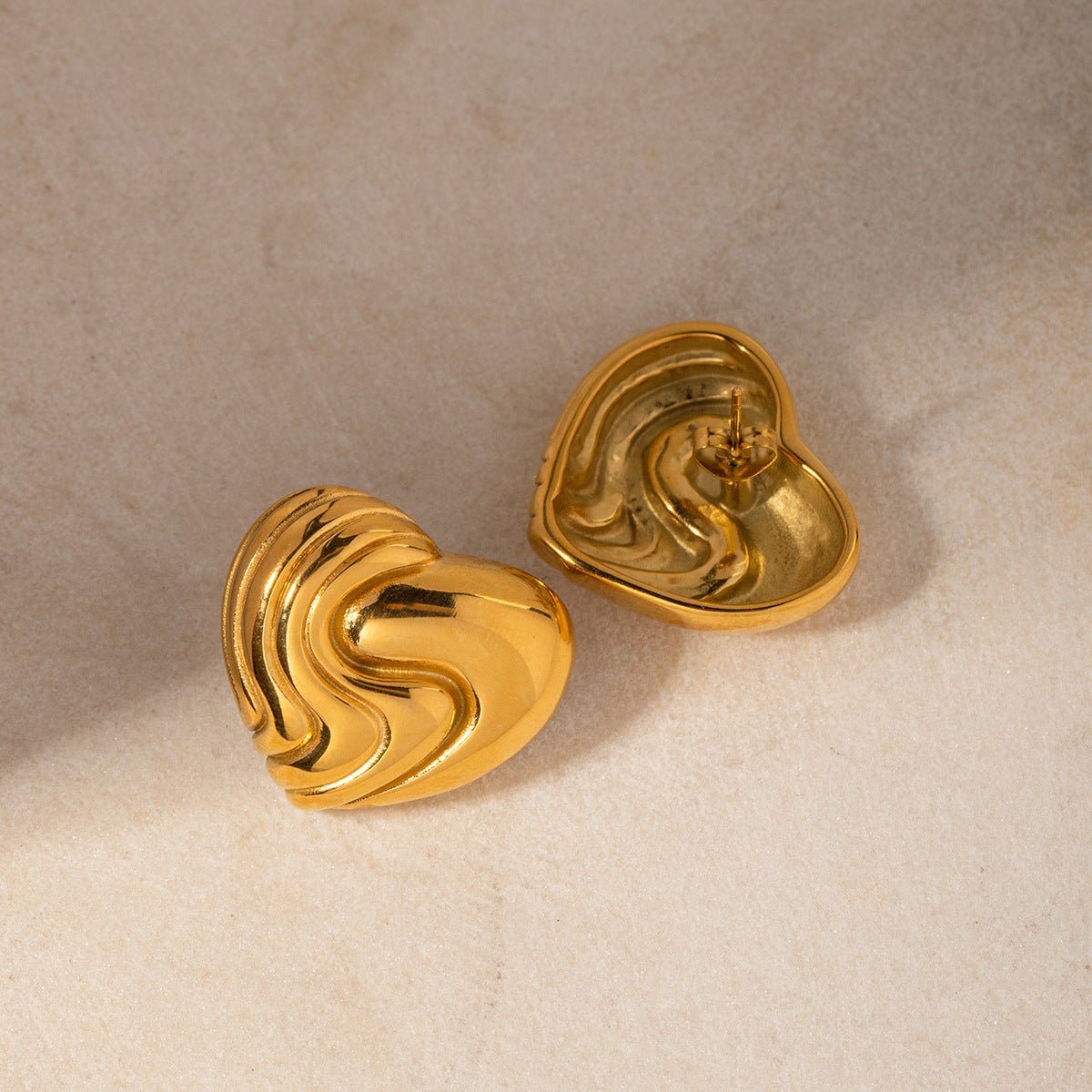 18k Gold Stainless Steel Textured Heart Earrings - My Fashion Sell