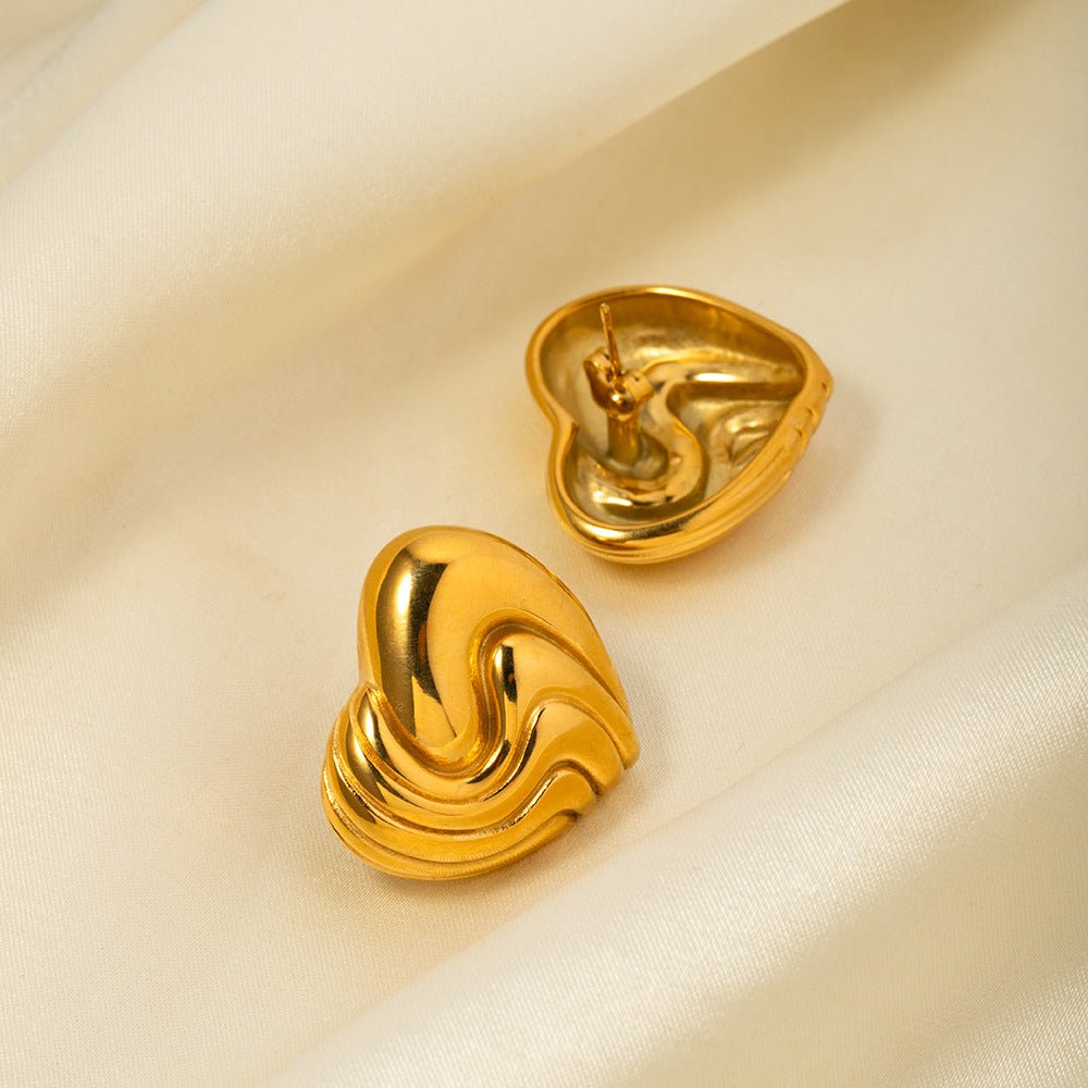 18k Gold Stainless Steel Textured Heart Earrings - My Fashion Sell