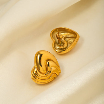 18k Gold Stainless Steel Textured Heart Earrings - My Fashion Sell