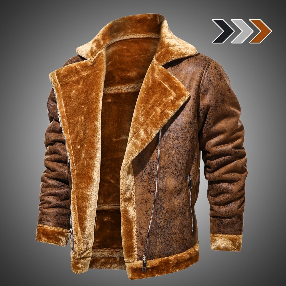 Retro Men Winter Suede Leather Jacket 3080