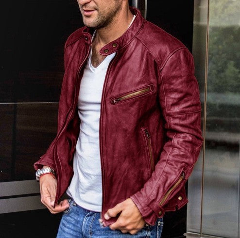 Fall Winter Men PU Leather Stand Collar Punk 3080