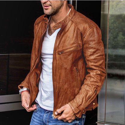 Fall Winter Men PU Leather Stand Collar Punk 3080