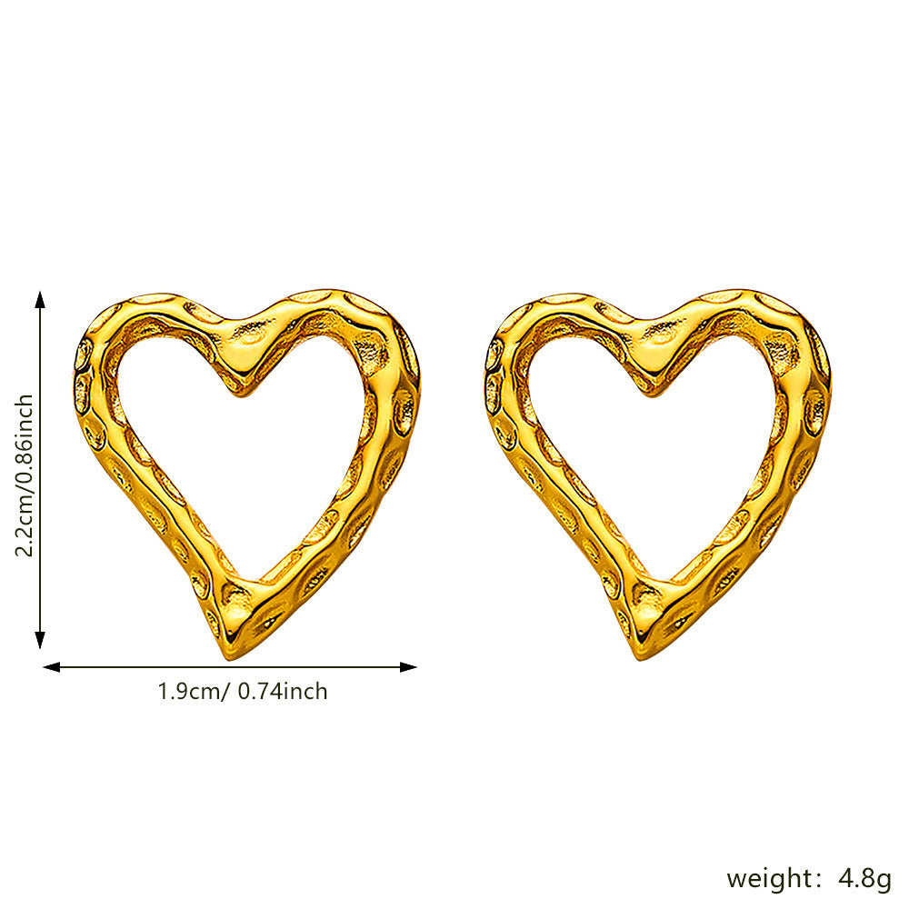 Retro Gold Stud Earrings Simple Lava Heart Shape My Store