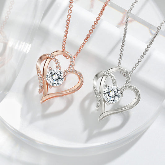 Zircon Double Love Necklace With Rhinestones Ins Personalized Heart-shaped Necklace My Store