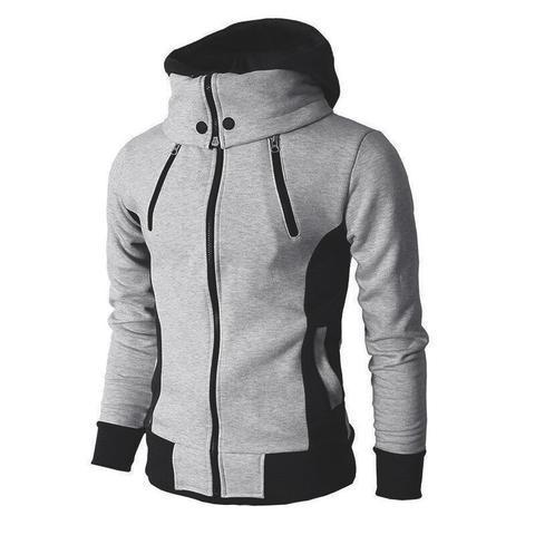 Men's Zip UP Hooded Jacket Fake Two Piece Sports Cardigan Casual Slim Sweatshirt Jacket My Store