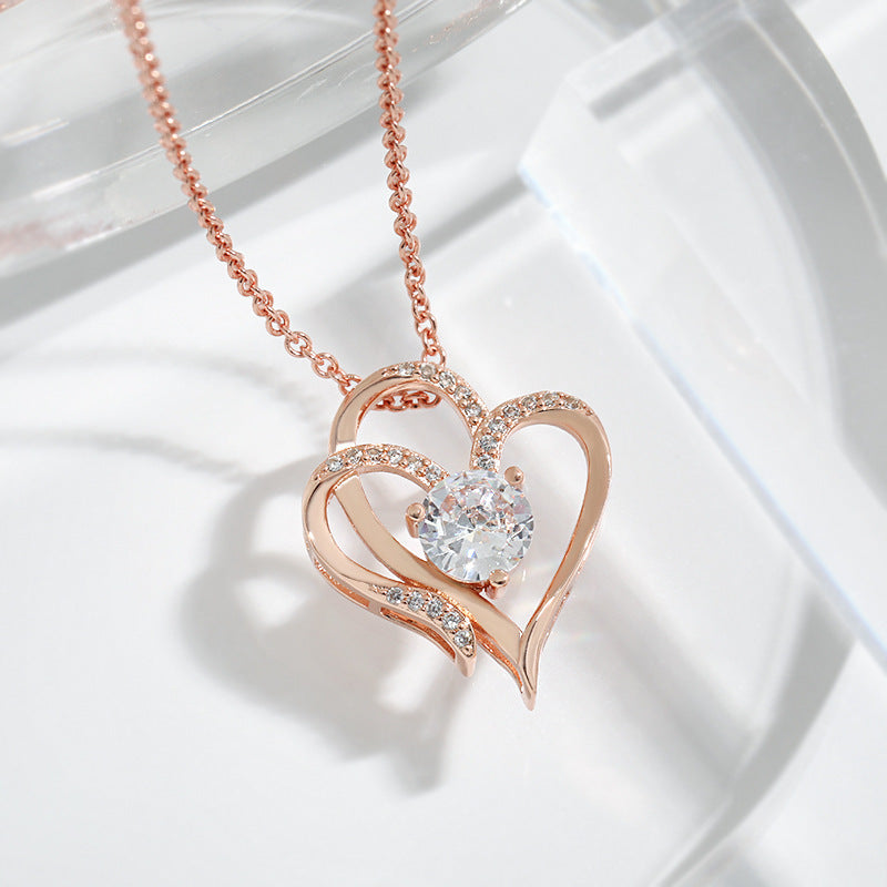 Zircon Double Love Necklace With Rhinestones Ins Personalized Heart-shaped Necklace My Store