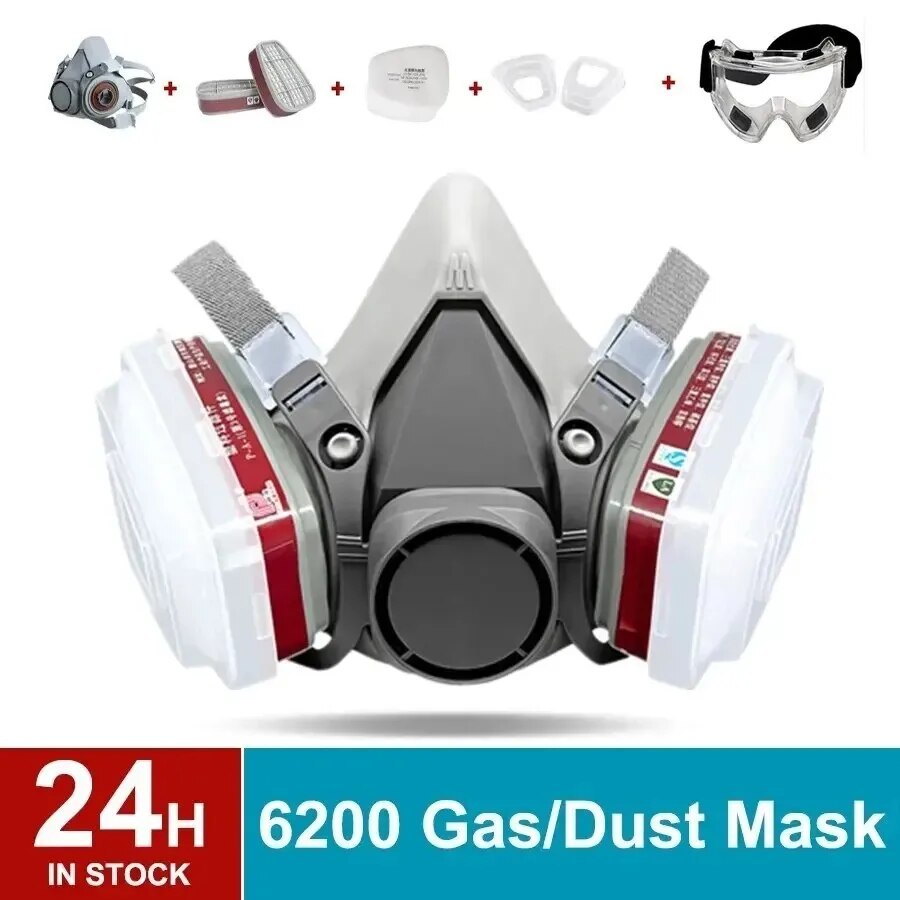 Original 6200 Reusable Respirator Half Face Cover Gas Mask With Fog-proof Glasses For Painting Spray Polishing Work Safety Smoke 3080