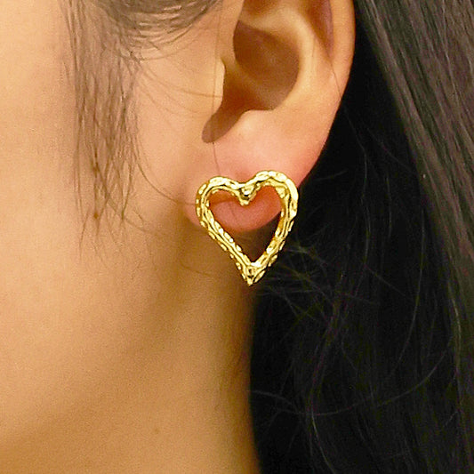 Retro Gold Stud Earrings Simple Lava Heart Shape My Store