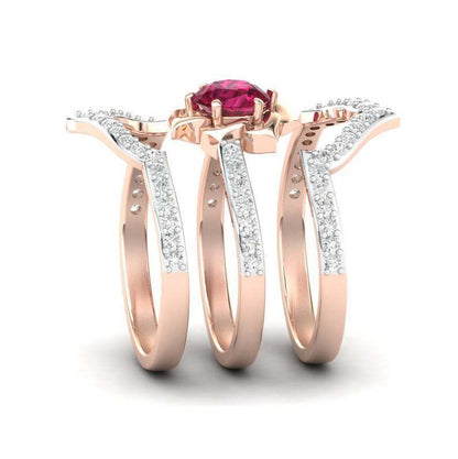 Exquisite Rose Gold Flower Ring Wedding Band Ring Set My Store