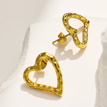 Retro Gold Stud Earrings Simple Lava Heart Shape My Store