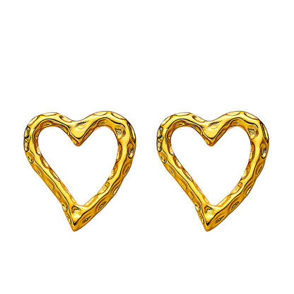 Retro Gold Stud Earrings Simple Lava Heart Shape My Store