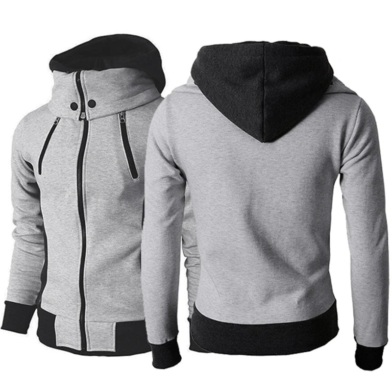 Men's Zip UP Hooded Jacket Fake Two Piece Sports Cardigan Casual Slim Sweatshirt Jacket My Store