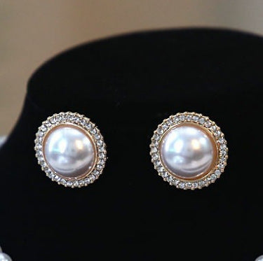 Retro Court Rhinestone Pearl Necklace Ear Stud Women's Simple 3080