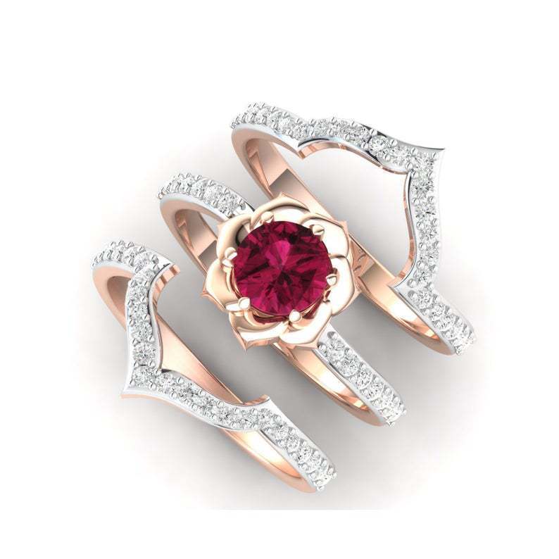 Exquisite Rose Gold Flower Ring Wedding Band Ring Set My Store