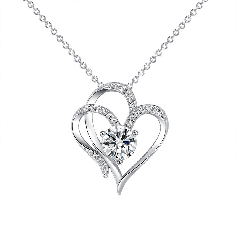 Zircon Double Love Necklace With Rhinestones Ins Personalized Heart-shaped Necklace My Store