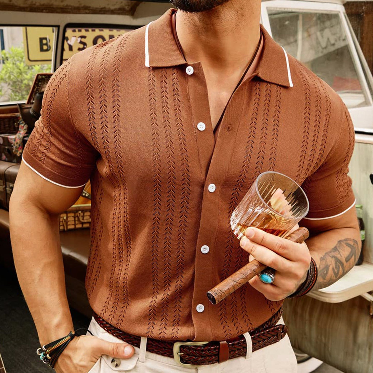 Short-sleeved Polo Shirt Summer Button Lapel Top Fashion Business Men's Clothing My Store